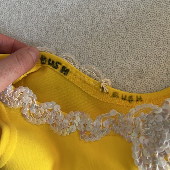 Vintage 1970s Yellow Dance Leotard with Sequins and Feathers - Child or … - Picture 8 of 15
